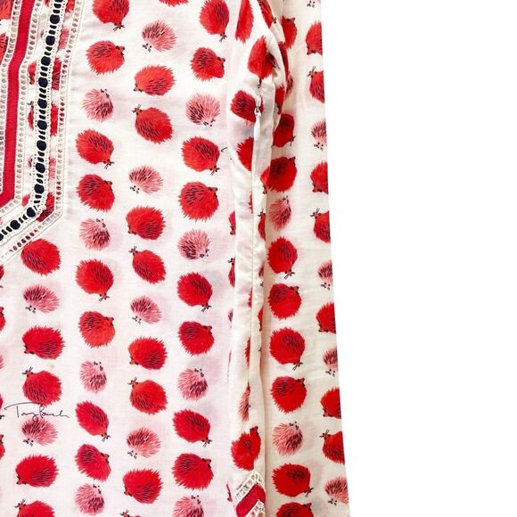 Tory Burch Tory Tunic in Tapioca Hedgehog Cotton Cream & Red Print Size 0 RARE - Picture 8 of 14
